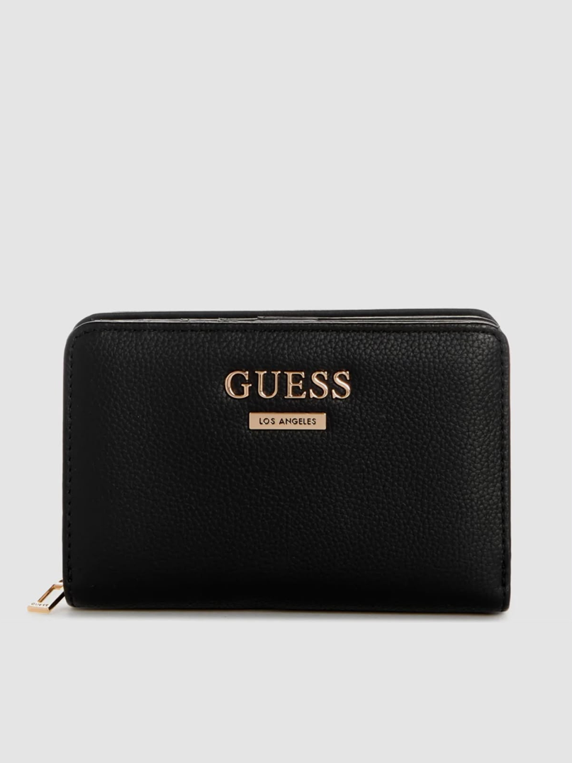 GUESS Women's Laurel Pebbled Small Zip-Around Wallet – Black