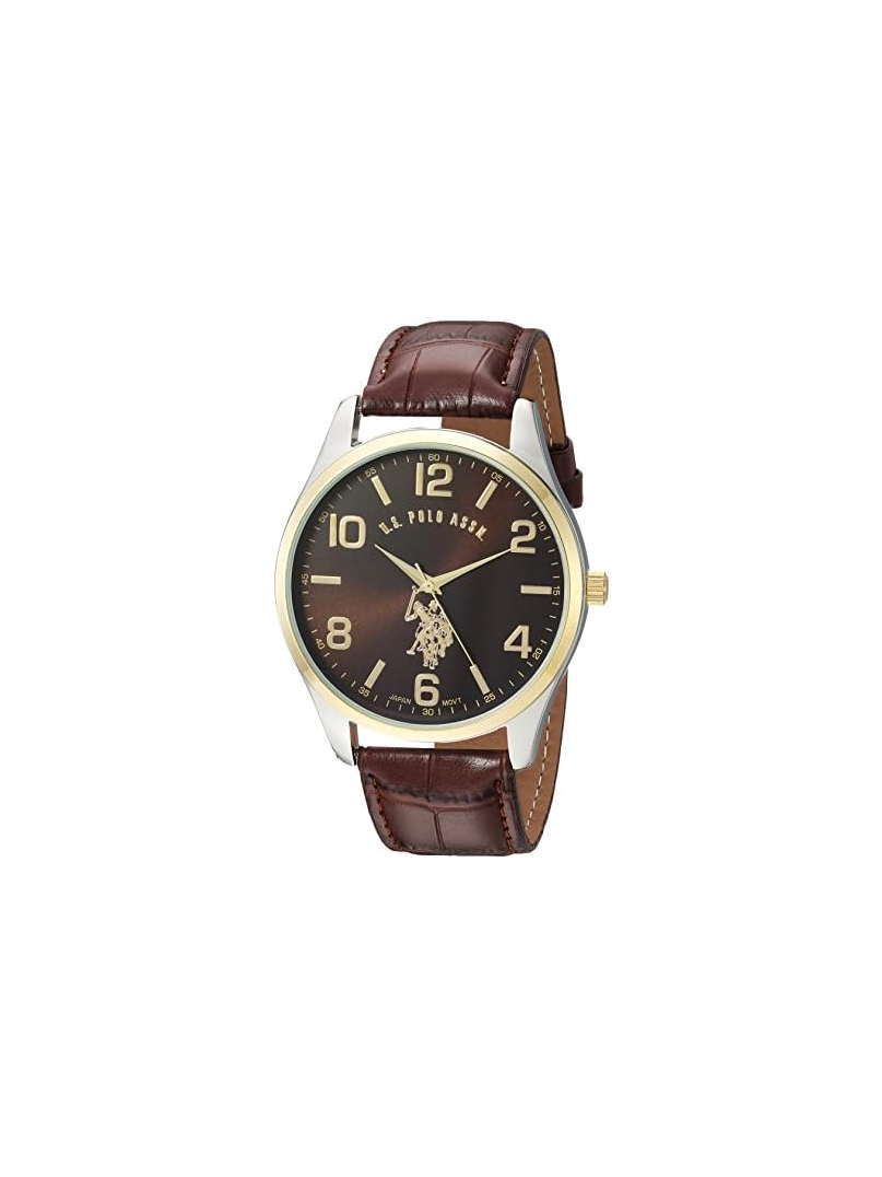 U.S. Polo Assn. Men's Classic Leather Strap Watch – Brown Dial / Gold Case