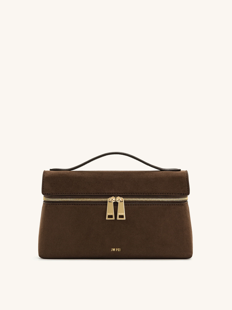 JW PEI Thea Suede Vanity Top-Handle Bag in Mocha Brown