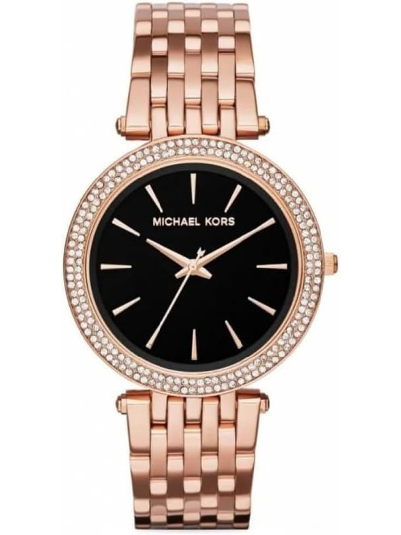 Michael Kors Rose Gold-Tone Black Dial Crystal Watch