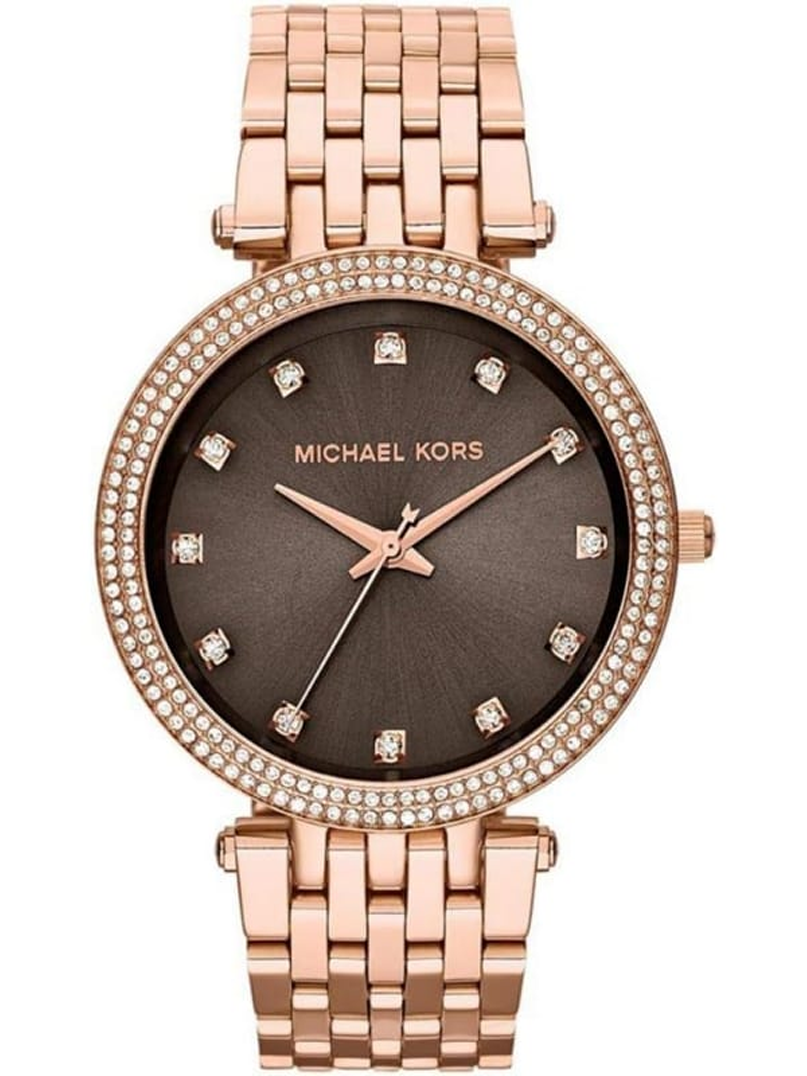 Michael Kors Rose Gold-Tone Dark Grey / Bronze Dial Crystal Watch