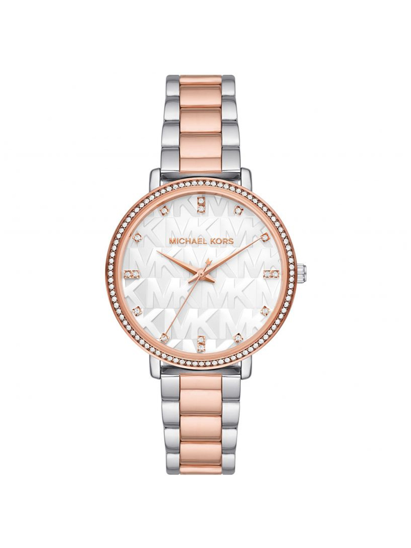 Michael Kors Two-Tone Silver & Rose Gold MK Monogram Dial Watch