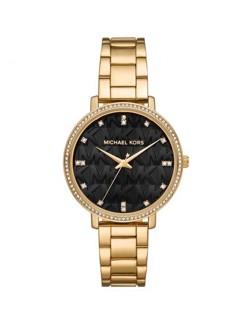 Michael Kors Gold-Tone Black MK Monogram Dial Watch