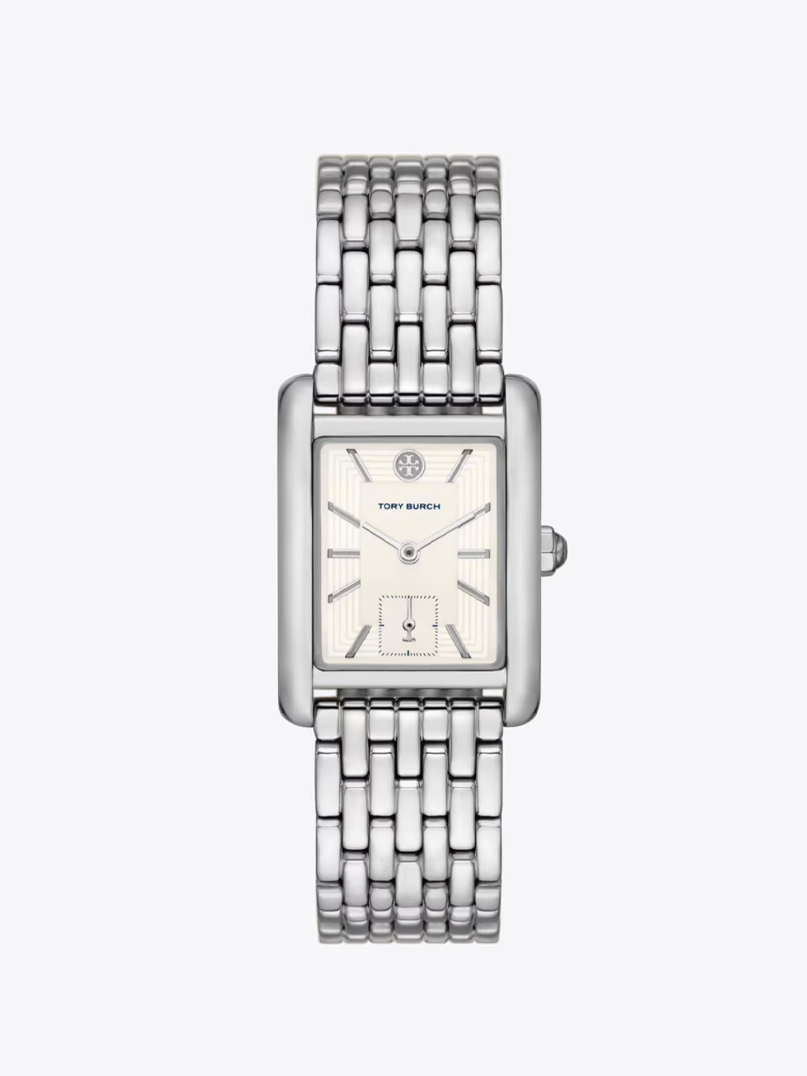 Tory Burch Eleanor Rectangular Silver-Tone Bracelet Watch