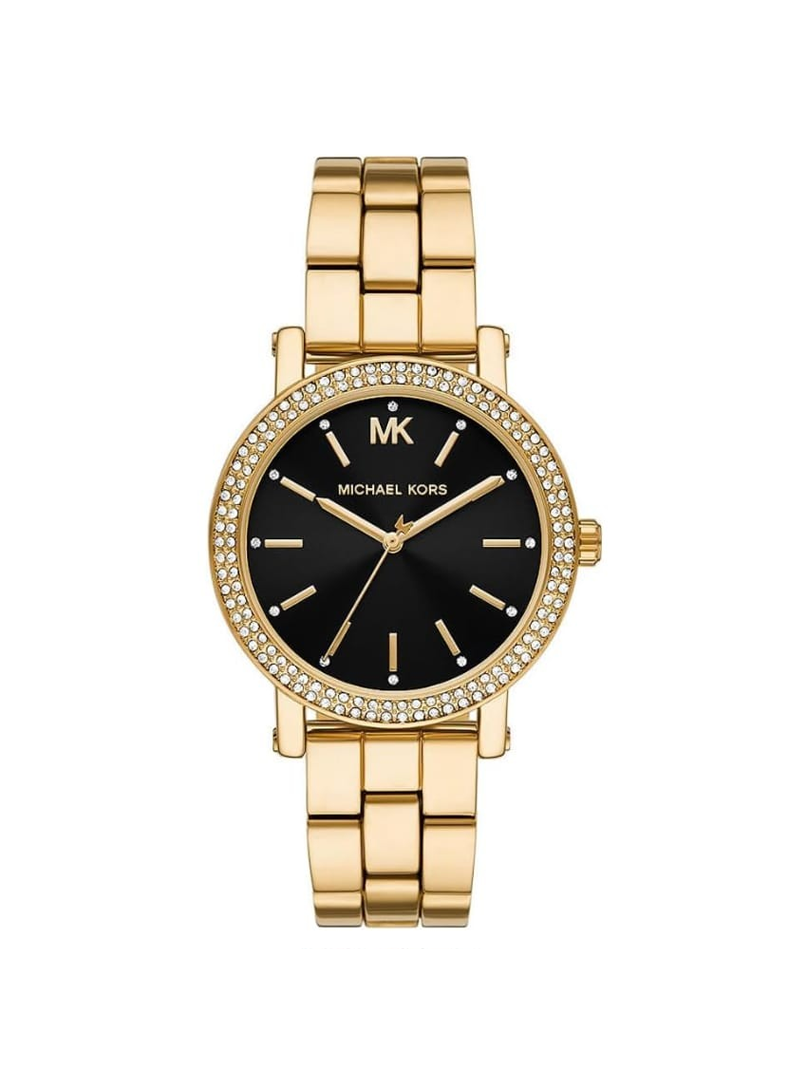 Michael Kors Gold-Tone Black Dial Crystal Watch